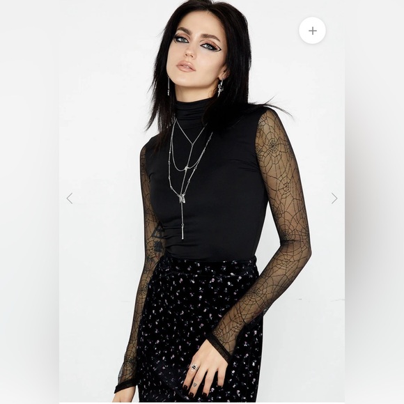 Disturbia Tops - Disturbia Sheer Spiderweb Lace Black Bodysuit Women’s Size 2